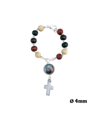 Decena Madera Redonda 6mm Multicolor Con Cruz Metal Para Personalizar