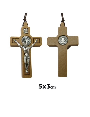 Cruz San Benito 5x3cm Madera Con Medalla Y Cristo Metal