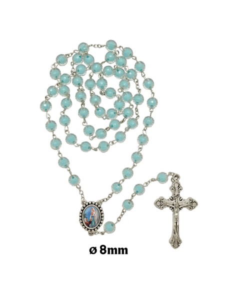 Rosario Plastico Tallado Azul Celeste 8Mm