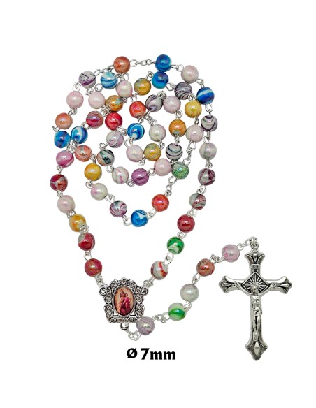 Rosario Plastico 8Mm Granos Multicolores Tipo Marmol Brillante