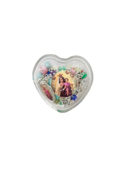 Rosario Plastico 5Mm Multicolor Con Brillante En Caja Tipo Corazon