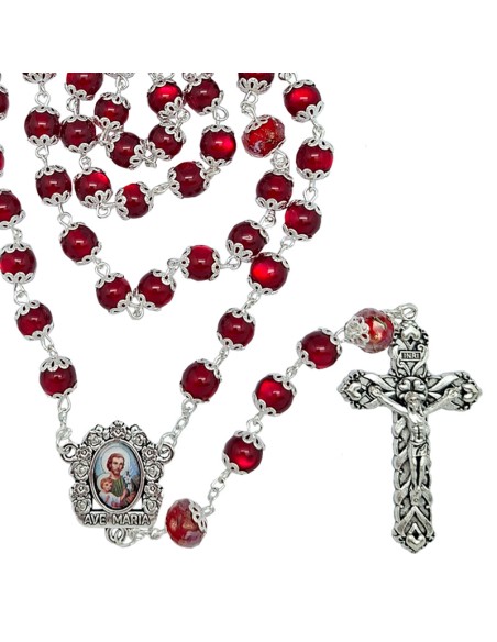 Rosario Resina Liso 8Mm Rojo Paters Cristal Con Rosa Interna Y Todo Copetas