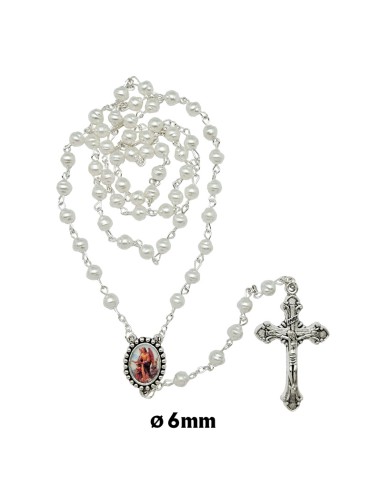 Rosario Plastico Blanco Perla Rayada 6Mm