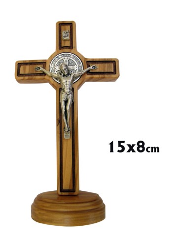 Cruz San Benito Madera Con Base Oval 15cm