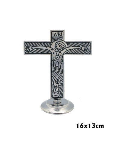 Cruz Metal Familia Base Mesa 16x13cm Catecumenal Fondo Oscuro