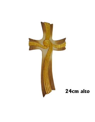 Crucifijo Madera Tallada La Vida 24cm Cruz Espiral Dos Tonos