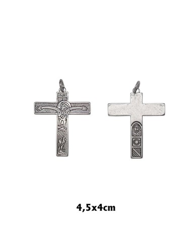 Cruz Metal Familia Colgante 4. 5x 4cm Catecumenal Fondo Oscuro