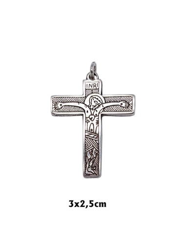 Cruz Metal Familia Colgante 3x2.5cm Catecumenal Fondo Oscuro
