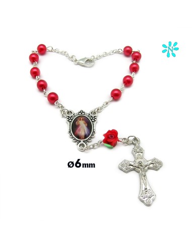 Decena Plastico 6Mm Rojo Con Flor...