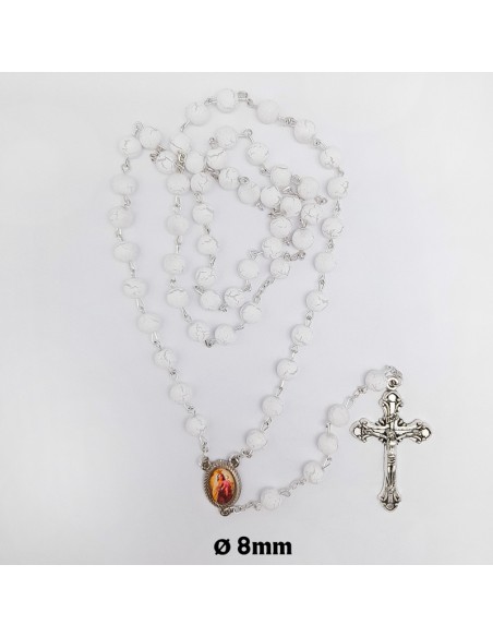 Rosario Plastico Liso Blanco Con Veta 8Mm
