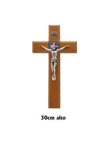 Crucifijo Madera San Benito 30x15. 5cm medallas esmaltadas ancho 3.4cm espeso 2.6cm