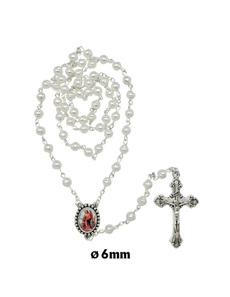 Rosario Plastico Blanco Perla Rayada 6Mm