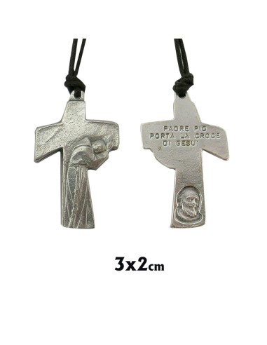 Cruz Metal Irregular Padre Pio 3x2cm Con Cordon Marron