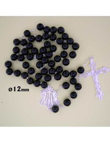 Rosario Azabache 12Mm Y Plata Filigrama