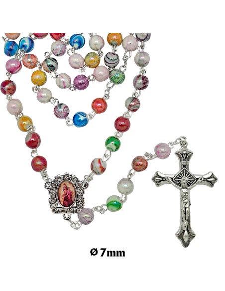 Rosario Plastico 8Mm Granos Multicolores Tipo Marmol Brillante