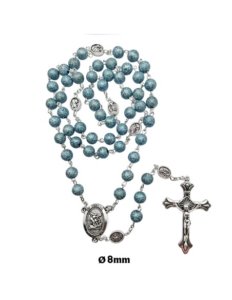 Rosario Plastico azul San Miguel 8mm satinado cuarteado paters san miguel