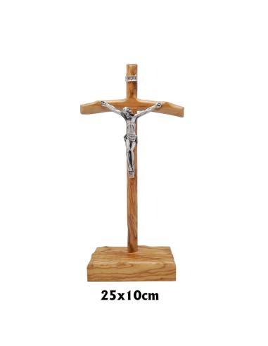 Crucifijo Madera Olivo Pastoral Con Base 25x10cm