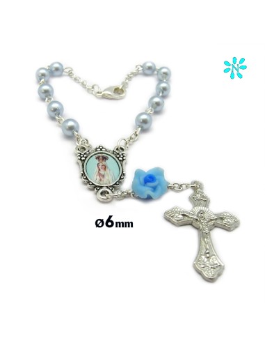 Decena Plastico 6Mm Azul Con Flor...