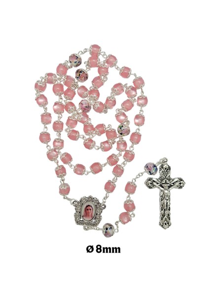 Rosario Resina Liso 8Mm Rosa Paters Cristal Con Rosa Interna Y Todo Copetas
