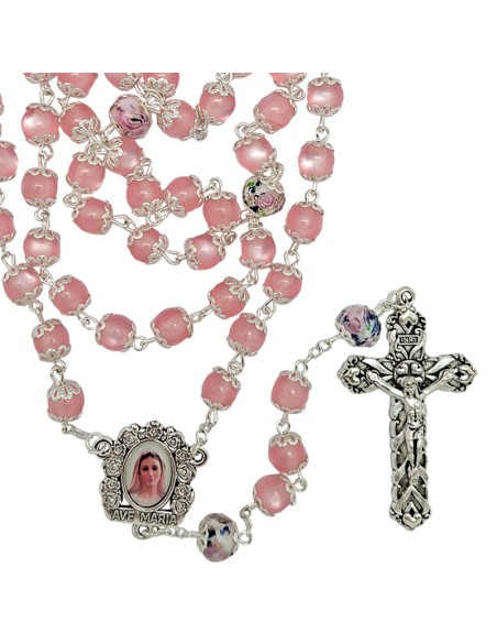 Rosario Resina Liso 8Mm Celeste Paters Cristal Con Rosa Interna Y Todo Copetas