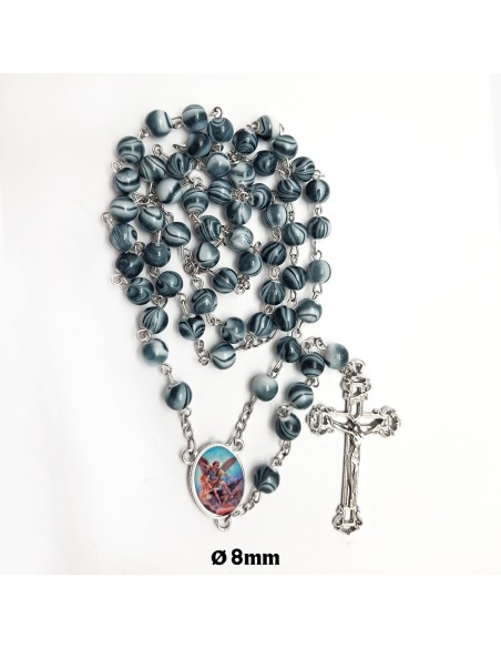 Rosario plastico Liso 8Mm negro tipo marmol con vetas blancas