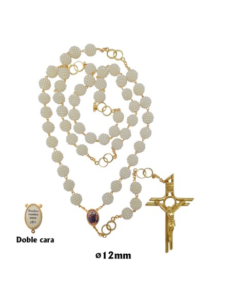 Rosario Perla Blanca 12Mm Del Matrimonio Dorado Paters Con Doble Anillo