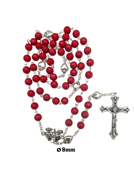 Rosario Plastico rojo Sagrados Corazones 8mm satinado cuarteado paters corazon