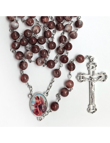 Rosario plastico Liso 8Mm marron tipo marmol con vetas blancas