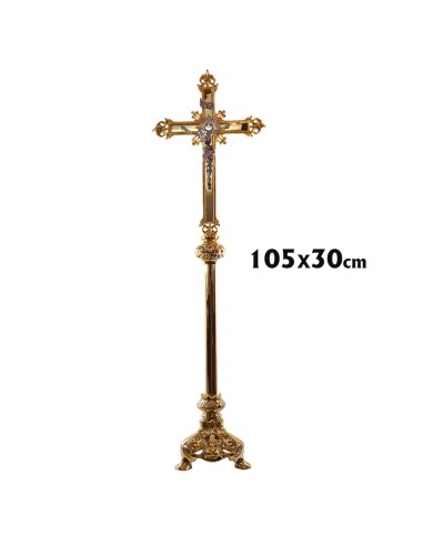 Cruz Altar 105cm Base Triangular Doble Nudo Bazzzzzo Oro 24k