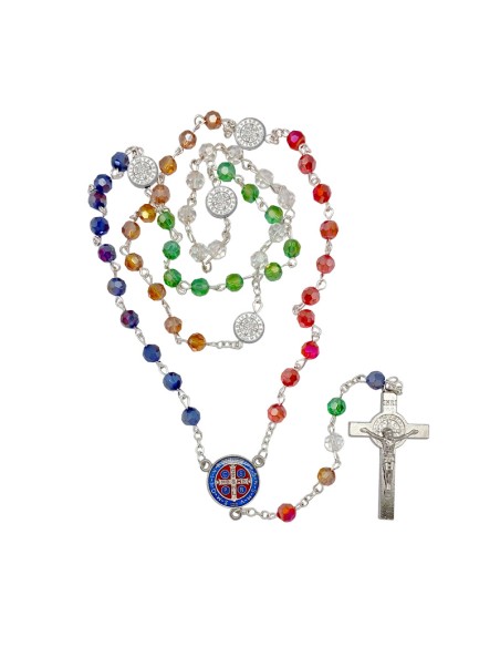 Rosario Cristal Tallado Misionero 6mm San Benito en maria paters y cruz