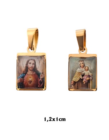 Medalla Escapulario Acero dorado 1.2x1cm foto 2 lados esmalte duro
