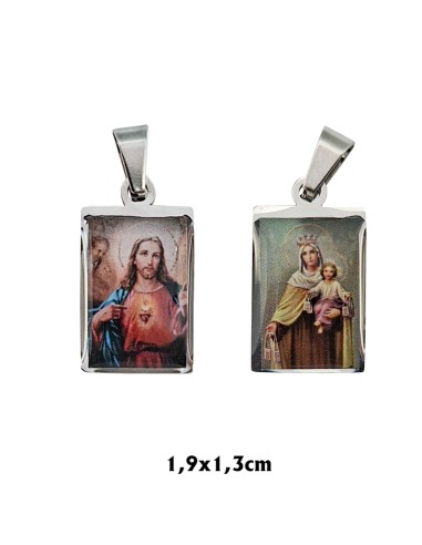 Medalla colgante Escapulario Acero 1.9x1.3cm foto 2 lados esmalte duro