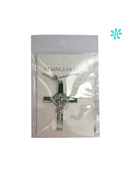 Cruz San Benito Acero 45x35mm Con Cadena De Acero