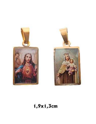 Medalla colgante Escapulario Acero dorado 1.9x1.3cm foto 2 lados esmalte duro