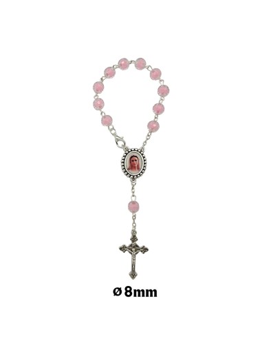 Decena Plastico Tallado Rosa 8Mm