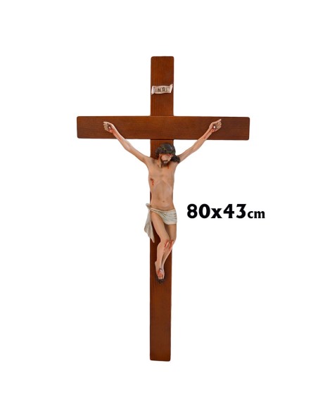 Crucifijo Madera Con Cristo 40cm En Resina Policromada 80x43cm