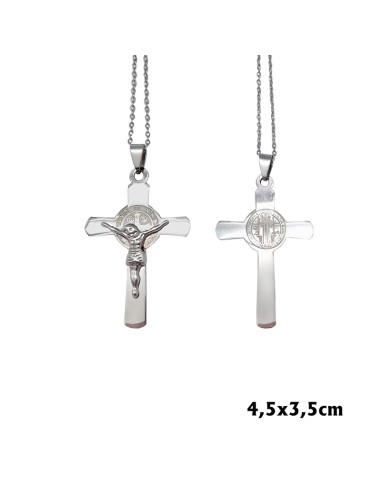 Cruz Colgante Acero Plana 4. 5x2. 8cm Con Cristo Relieve