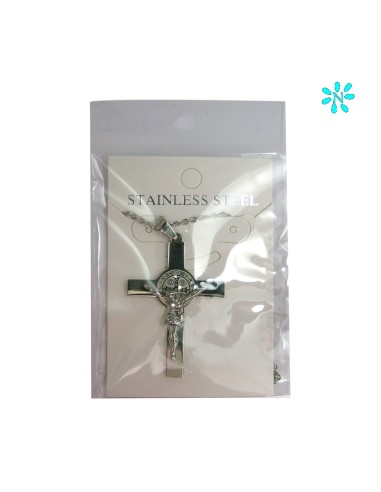 Cruz Colgante Acero Plana 4. 5x2. 8cm Con Cristo Dorado Relieve