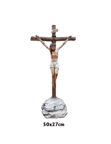 Crucifijo Resina Base Con Cristo 50x27cm En Resina Policromada