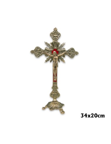 Crucifijo Laton Con Base Barroca Dorado N394 34x20cm