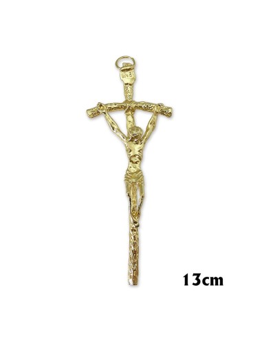 Cruz Metal Pastoral 14x5cm Colgar Dorada Cristo Al Aire