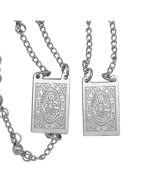 Rosario Acero 4Mm Medallas Con Sagrado Corazon De Jesús