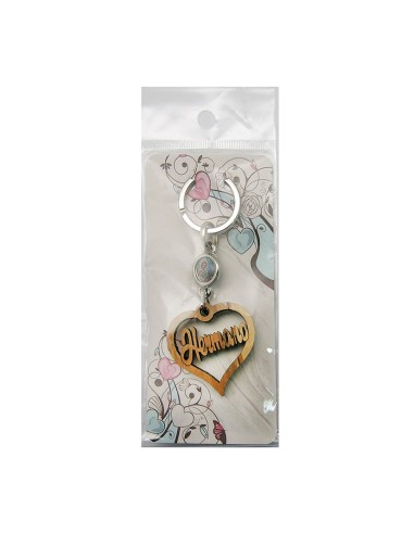 Llavero Madera Olivo Forma Corazon Hermano Con Foto Para Personalizar En Blister