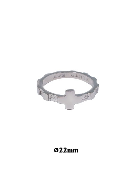 Rosario Anillo Plata Plano Grabado Ave Maria 22Mm Con Caja