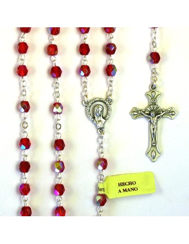 Rosario Cristal Tallado 6mm Rojo