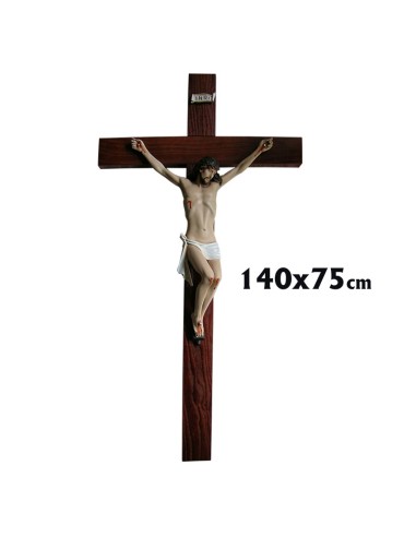 Crucifijo Madera Con Cristo 70cm En Resina Policromada 140x75cm