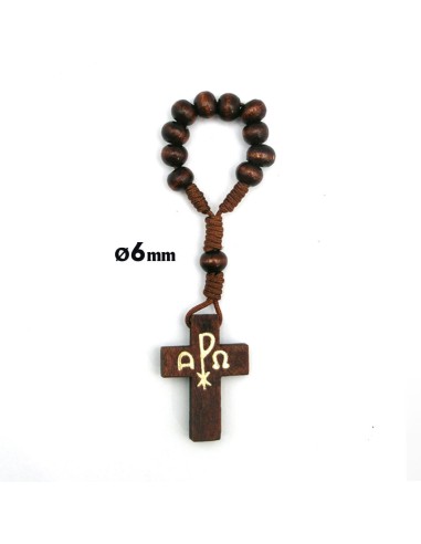 Decena Madera Y Cuerda Cruz Con Pax Marron