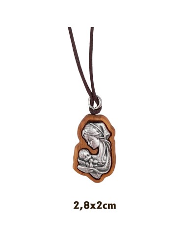 Colgante Madera Olivo Con Medalla Virgen Con Nizzzzzo Interna