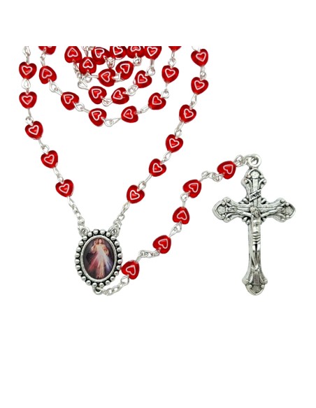 Rosario Plastico Corazon Rojo 6Mm Con Corazon Blanco Interno