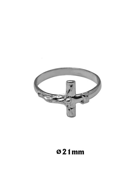 Rosario Anillo Plata Liso Con Cruz Grande 21Mm